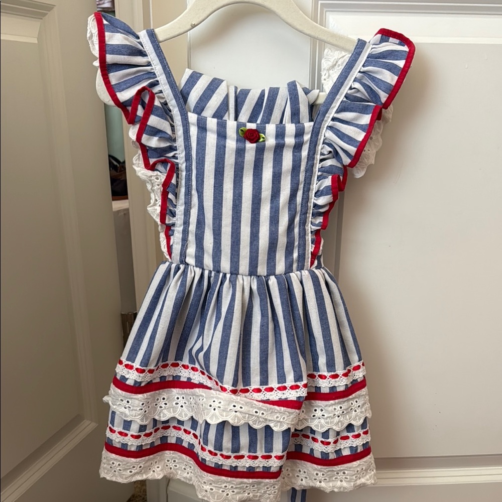 Bum’s and Roses Blue & White Striped Ruffled Dress